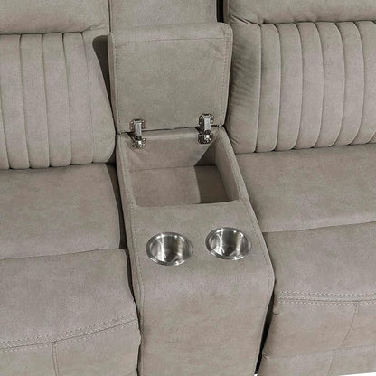 Lexicon Manual Double Reclining Loveseat, Polished Microfiber Manual Wall Hugger Loveseat Recliner for Living Room, Center Storage Console/Cup Holders, Easy Assembly, Dove