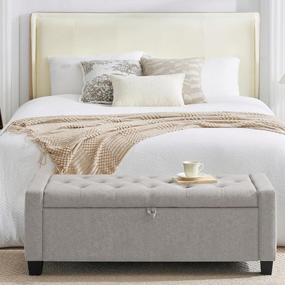 Huatean Home 43" Ottoman with Storage, Storage Ottoman Bench with Safety Hinge, Upholstered Entryway Bench with Seating for Bedroom, Living Room, Holds up to 330 lb(Light Gray)
