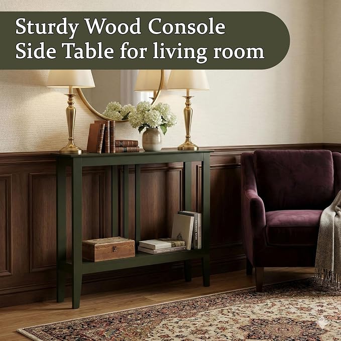 Kings Brand Narrow Console Table w/Storage Shelf, Sofa Entryway, Caviar | Narrow Console Table with Storage Shelf – Slim Design Fits Entryways, Hallways, Behind Sofas, Shelf Décor, Books, Essentials