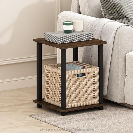 Furinno Simplistic Side Table Set of 2, End Table, Night Stand, Nightstand, Bedside Table, for Living Room, Bedroom, Black Walnut