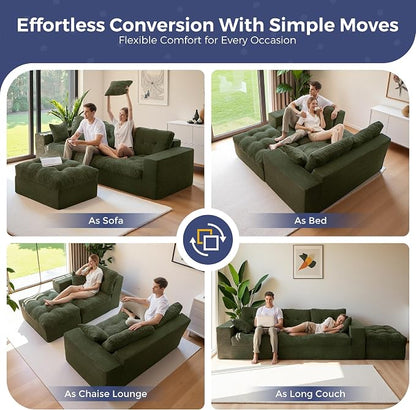 MAXYOYO 96" L Shaped Modular Sectional Sofa with Ottoman, Cloud Boneless Couch with Layered Cushion, Upholstered Sofa in a Box, Flexible Module Combination for Living Room, No Assembly, Dark Green