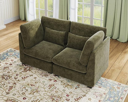 77" Oversized Chenille Couch Modular Sectional Sofa, Washable Cloud Couch Sectional, 2 Seater Sectional Couches for Living Room, Fully Cover Removable, Loveseat Sofa, Chenille, Green