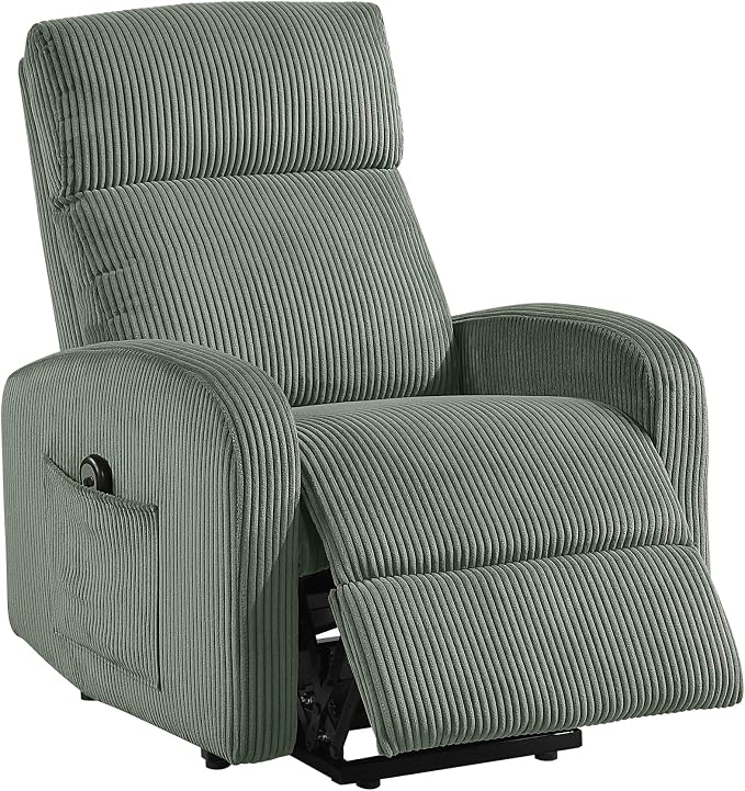 Lexicon Power Lift Recliner Chair for Elderly with Remote Control, Gentle Lift Motion, Side Pocket Armrest, Corduroy Upholstered Electric Recliner for Living Room/Bedroom, Easy Assembly, Green