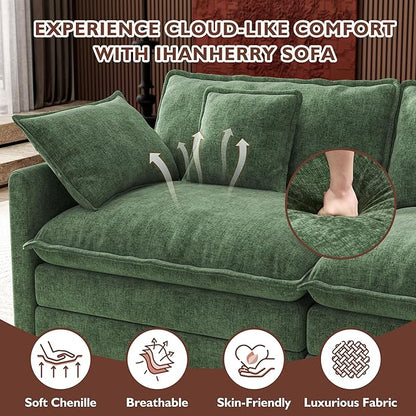 Ihanherry 114" V-Shaped Modern Sofa Modular Sectional Cloud Couch with Corner Section, 5-Seat Chenille Deep Seat Sofa with 5 Pillows for Living Room, Bedroom and Apartment, Green