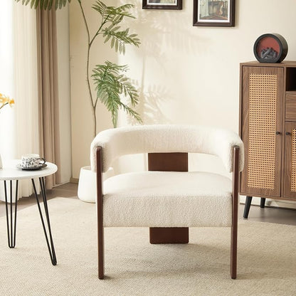 Christopher Knight Home Nettie Modern Accent Chair for Living Room, Boucle Fabric Single Lounge Sofa Chair with Wooden Frame, Comfy Reading Chair for Bedroom, Lounge Armchair with Soft Cushion, Beige