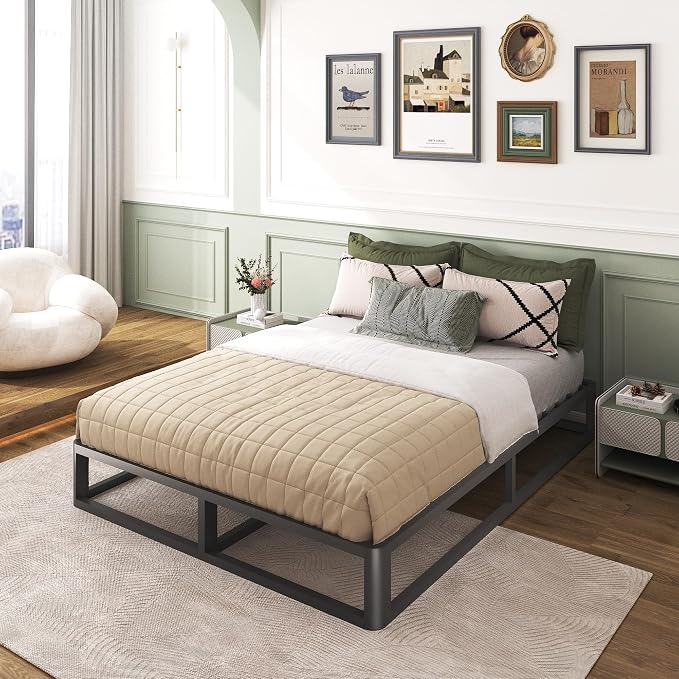 Bilily 10 Inch Full Bed Frame with Round Corner, Heavy Duty 3500 LBS Steel Slats Support with Mattress Slide Stopper, No Box Spring Needed, Noise Free, Easy Assembly