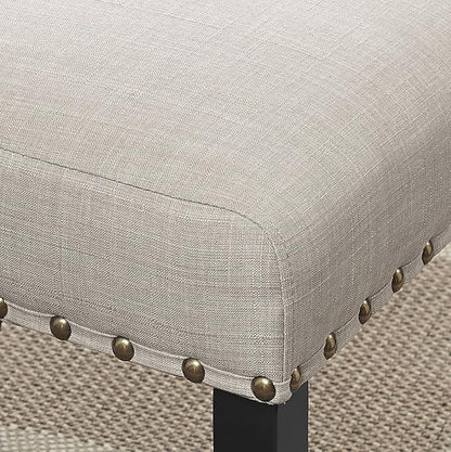 Roundhill Furniture Biony Fabric Dining Chairs with Nailhead Trim, Set of 2, Tan
