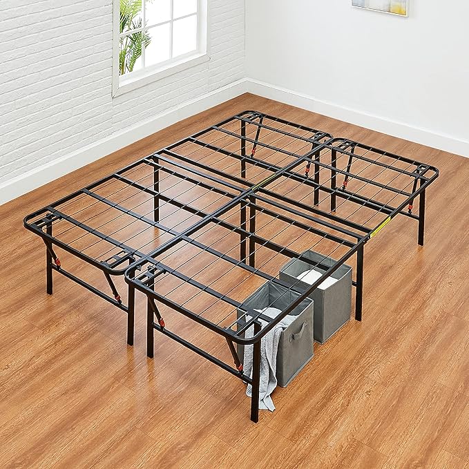 Amazon Basics Bed Frame with Storage, Foldable Metal Platform, Sturdy Steel, No Box Spring Needed, 18 inches High, Tool-Free Setup, Full Size, Black