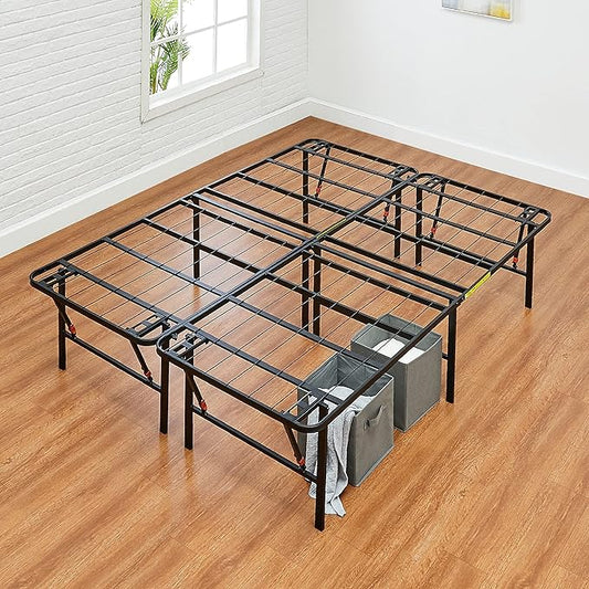 Amazon Basics Foldable Metal Platform Bed Frame with Storage, Sturdy Steel, No Box Spring Needed, 18 Inches High, Tool-Free Easy Assembly, Noise-Free, Queen Size, Black