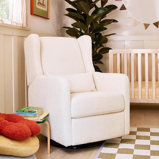Carter's by Davinci Arlo Recliner and Swivel Glider in Ivory Boucle, Greenguard Gold Certified