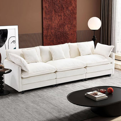 Ihanherry 111.4 Inch 3-Seater Cloud Sofa, Modular Sectional Couch, Modern Deep Seat Sofa for Living Room, Comfy Double Layer Upholstered Seat Cushion, Breathable Chenille Fabric, Beige