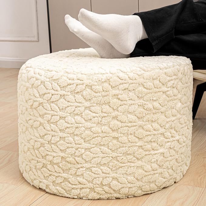 Round Pouf Ottoman 20 x 20 x 14 Inches Boho Poof Home Decor Floor Pouffe Ottoman Foot Rest for Couch Sofa Bean Bag Chairs Living Room Bedroom (Linen)