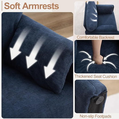 Oversized Accent Chair for Living Room, 32.68" Large Modern Armchair with Deep Seat, Mid-Century Comfy Reading Chair with Padded Arms, Chenille Single Sofa Chairs for Bedroom, Blue