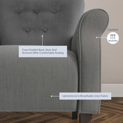 BELLEZE Modern Accent Chair, High Back Armchair, Upholstered Wingback Side Chair, Padded Single Sofa with Wooden Legs for Living Room, Bedroom - Gray