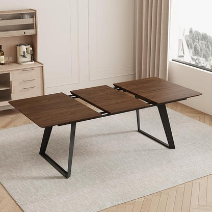 ZckyCine 63‑78.7 Inch Extendable Dining Table, Rectangular Tabletop with Black Metal Legs for 6‑8 People