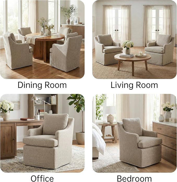 VKNOW Upholstered Dining Chairs, Modern Kitchen Chairs Dinner Chairs with 4 Casters, Chenille Armchair for Bedroom Reading Room Living Room, Borwn