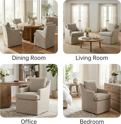 VKNOW Upholstered Dining Chairs, Modern Kitchen Chairs Dinner Chairs with 4 Casters, Chenille Armchair for Bedroom Reading Room Living Room, Borwn