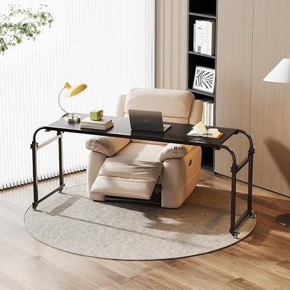 TigerDad Heavy Duty Overbed Table with Wheels, 55"-83" Adjustable Cross Bed Desk for King Queen Size, Mobile Rolling Laptop Cart for Home Office & Hospital Bed