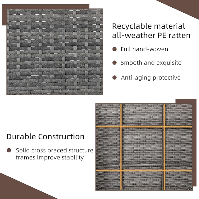 4 Piece Patio Ratten Set Outdoor Furniture Set Wicker Conversation Set with Cushions and Tempered Glass Tabletop,Grey