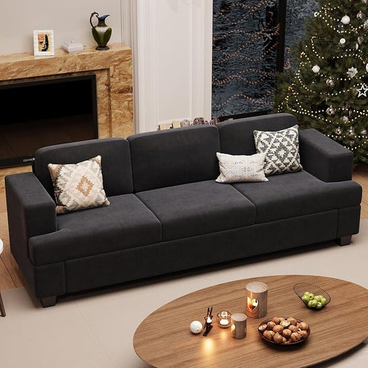 YOUDENOVA Sofa, 89" 3-Seater Deep Seat Sofa, Modern Comfy Couches for Living Room Apartment Lounge, Dark Grey Chenille