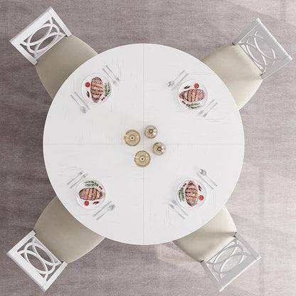 GAOMON 47 Inch Round Dining Table for 4-6 People, Circle Dinner Table with Wooden Cross Pedestal Base, Farmhouse Kitchen Furniture for Dining Room, Living Room, Kitchen (Table Only) - Antique White