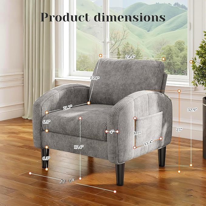 Homkdom Accent Chair for Living Room Reading Chair for Bedroom Mid Century Modern Arm Chair Upholstered Comfy Chair for Apartment, Waiting Room,Grey