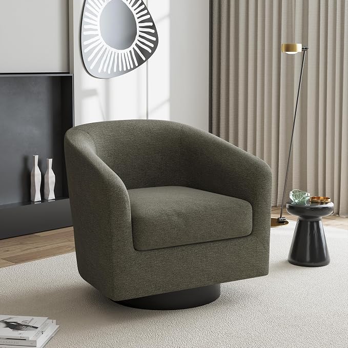 Swivel Accent Chair, Chenille Barrel Chairs Upholstered Armchair for Living Room, Modern Round Arm Chair Small Single Sofa Bedroom Reading Seat - Tan