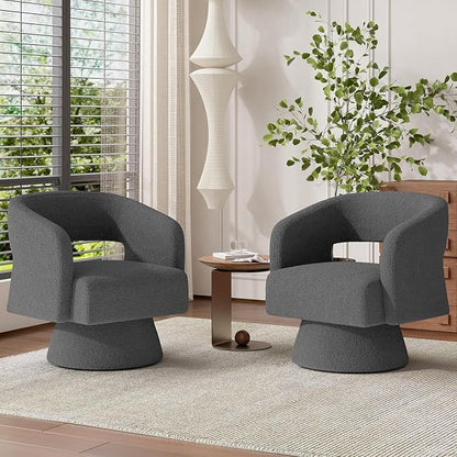 Luxanimarion Swivel Barrel Accent Chair,Oversized Teddy Upholstered Round Swivel Chair,Modern Luxury 360 Degree Living Room Vanity Chair for Bedroom Office,Gray,2PCS