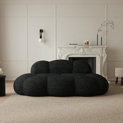JACH 3 Seater Cloud Sofa for Living Room, Modern Sherpa Upholstered Couch, Minimalist Leisure Sofa, Comfy Cloud Couch for Apartment, Small Space, No Assembly Required (Black)
