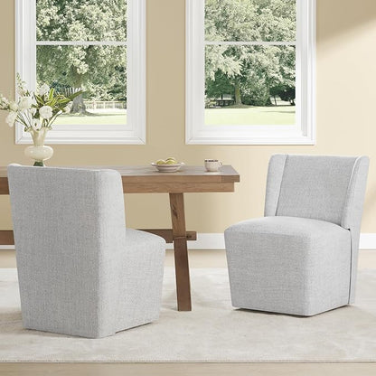 KISLOT Upholstered Dining Chairs Set of 2 with Casters, Wingback Modern Side Armless Deskchair with Rollers for Diningroom Bedroom Livingroom Reading Room, Pale Gray Fabric