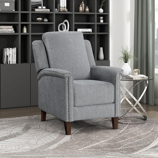 Lexicon Push Back Recliner Chair with Footrest, Reclining Sofa Armchair, Modern Chenille Fabric Recliner with Nailhead Trim for Living Room/Office/Apartment, Gray