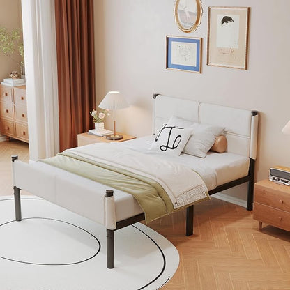 Metal Bed Frame,14Inch Twin Size Bed Frame with Storage Space,Heavy Duty Sturdy Mattress Foundation,Easy Assembly,No Box Spring Needed,Twin White