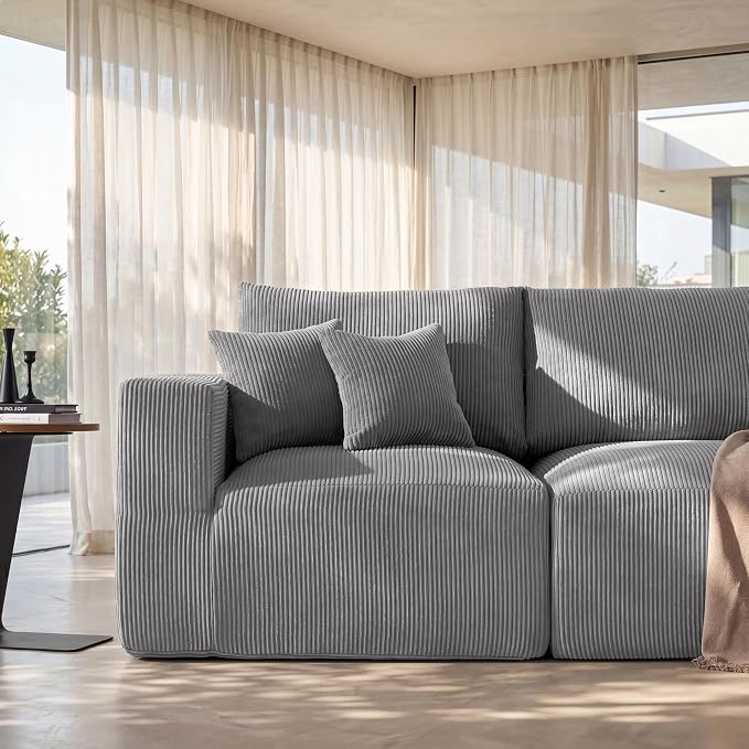 Modular Sectional Sofa Extension, Armless Memory Foam Cloud Chair, 31" Boneless Corduroy Upholstered Single Seat, No Assembly Required Accent Chair for Living Room Apartment Home Decor, Grey