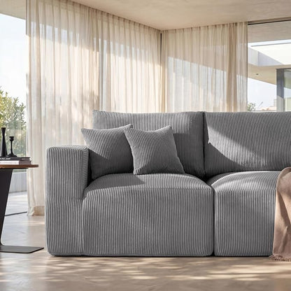 Modular Sectional Sofa Extension, Armless Memory Foam Cloud Chair, 31" Boneless Corduroy Upholstered Single Seat, No Assembly Required Accent Chair for Living Room Apartment Home Decor, Grey