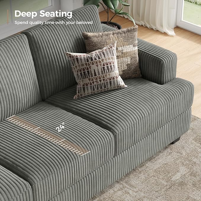 COPIAE 89 Inch Sofa with Extra Deep Seats Oversize, 3 Seater Sofa for Living Room, Modern Couch and Sofa, Comfy Armrests and Seats and Backrests, Easy Installation,Wide Corduroy Fabric Dark Grey
