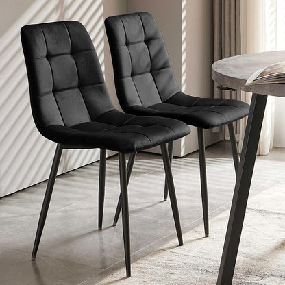NORDICANA Black Dining Chairs Set of 4, Modern Kitchen & Dining Room Chairs for 4, Upholstered Velvet Cushion Seat and Metal Legs (4 Black Chairs)
