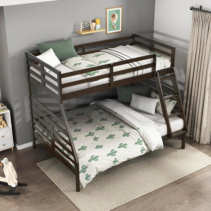 Lexicon Bunk Bed Twin Over Full, Wooden Bed Frame with Sturdy Ladder and Safety Guard Rails, Modern Space-Saving Design, for Bedroom/Guest Room, No Box Spring Needed, Dark Brown
