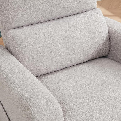 Power Swivel Rocker Recliner, Oversized Electric Boucle Recliner Chair, Teddy Swivel Glider Nursery Reclienr with Removable Cushion, Upholstered Recling Chair for Living Room Bedroom, Grey