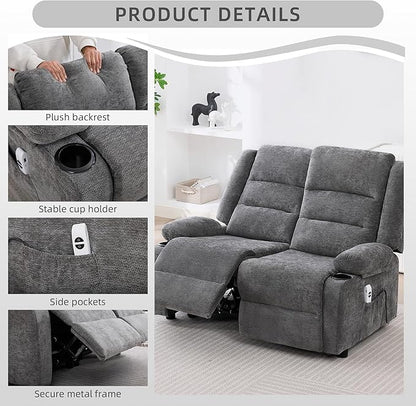 52Inch Reclining Loveseat Sofa,Power Loveseat Recliner,Electric Love seat Recliner Sofa for Bedroom,Living Room with Charging Ports,Grey