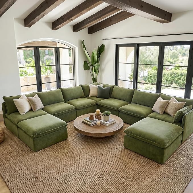 Cloud Modular Hosting Sectional, Oversized Deep Seat Comfort, Luxe Chenille | Fully Removable Washable Covers, Memory Foam Seat Cushions, Storage Ottoman, Premium Fabric
