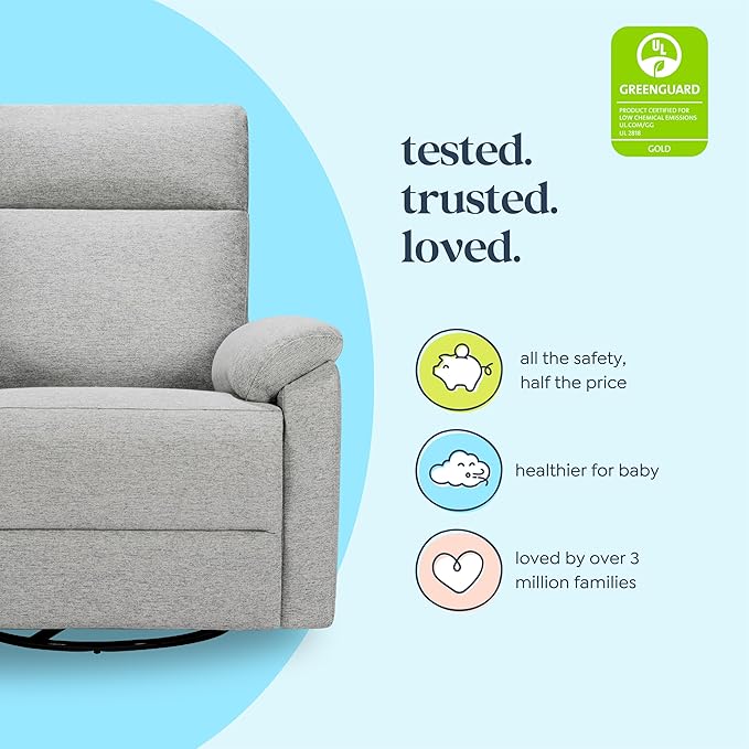 Davinci Suzy Electronic Swivel Recliner with USB Port in Frost Grey, GREENGUARD Gold & CertiPUR-US® Certified