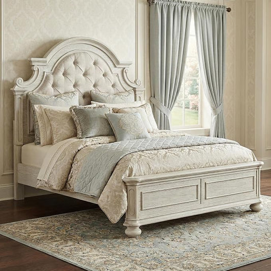 Roundhill Furniture Nelson French Traditional 5-Piece Bedroom Set, Antique White, Queen