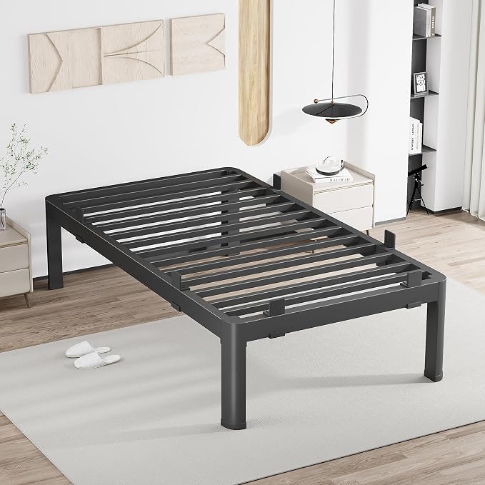 MAF 18 Inch Twin Metal Platform Bed Frame with Anti-Collision Round Legs, Black 3500 Lbs Heavy Duty Bed Frame Steel Slats Support, No Box Spring Needed, Easy Assembly