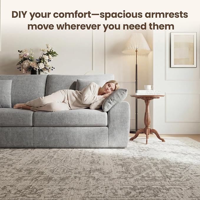 90" Boneless Loveseat Sofa, Polyester Fabric 2-Seater Couch with 4 Pillows, No Assembly Required, Soft High Density Foam Cushion, Pillow Armrest for Living Room Bedroom Apartment (Grey)