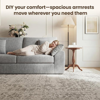 90" Boneless Loveseat Sofa, Polyester Fabric 2-Seater Couch with 4 Pillows, No Assembly Required, Soft High Density Foam Cushion, Pillow Armrest for Living Room Bedroom Apartment (Grey)