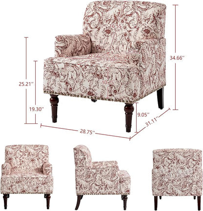 Accent Chair, Mid Century Modern Comfy Armchair for Living Room, Linen Fabric Single Sofa Lounge for Reading Bedroom Apartment Waiting Room with Wood Legs (Rococo Orange, Set of 2)