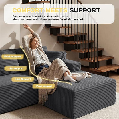 AUGOP 108" Sectional Couches for Living Room Modern Modular Sofa with L-Shape Couchs Upholstered Boneless Couch Deep Seat Sectional Couch with Chaise (Dark Grey, 108" Right Facing Chaise+2Seaters)