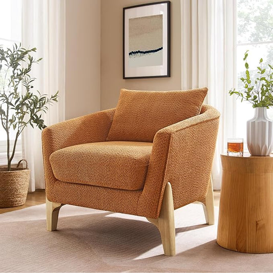 VANOMi Accent Chair 31" Oversized Reading Chair Comfy Upholstered Boucle Lounge Armchair, Modern Living Room Chair with Back Pillow,Single Sofa Chair for Bedroom, Office, Orange