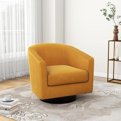 Swivel Accent Chair, Upholstered Corduroy Barrel Chair for Living Room, Small Single Sofa Bedroom Reading Seat, Orange