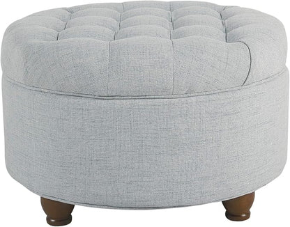 HomePop 25" Button Tufted Round Storage Ottoman - Light Blue